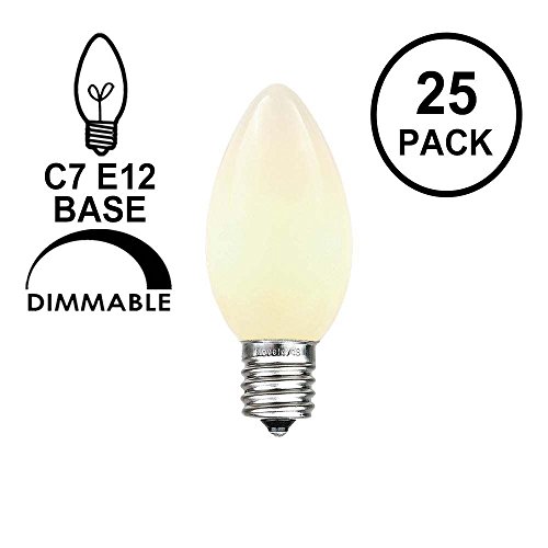 Novelty Lights Ceramic Christmas Replacement Bulbs - Outdoor Individual Bulbs For Events, Holiday Parties, Patios, And More - C7/E12 Candelabra Base, 5 Watt Lights (White, 25 Pack) #TOP1