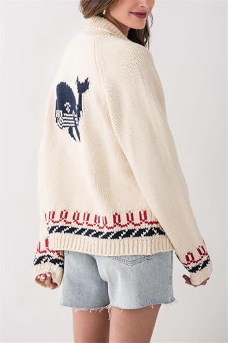 Women Lobster Print Shawl Collar Cardigan Sweater Long Sleeve Button Down V-Neck Vintage Chunky Knit Coat Outerwear2