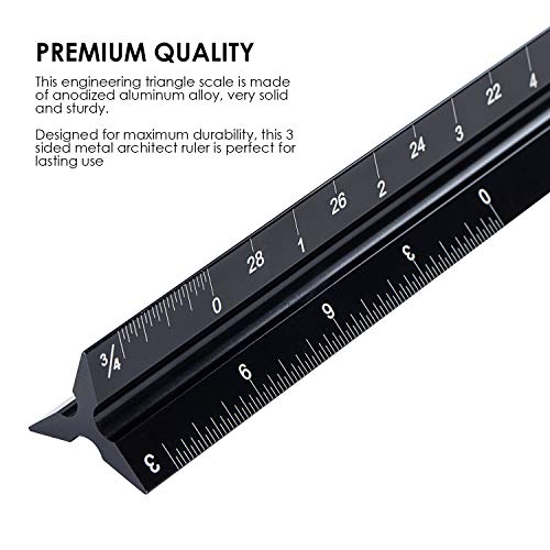 Architectural Scale Ruler, Imperial Measurements 12'', Laser-Etched Aluminum Architect Triangular Ruler Black For Architects, Students, Draftsman, And Engineers By Mveohos #TOP1