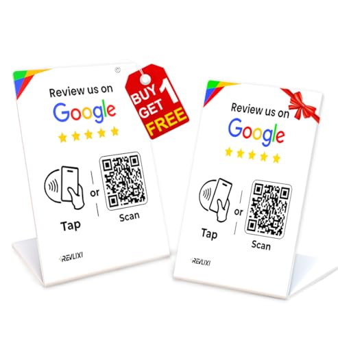 REVLIXI Google Review Stand (2 PCS) -Boost Google Reviews w/Reusable Google Review Tap Card Stand & QR Code Stand- No App No Subscription - Compatible with iPhone & Android - Grow with Google Reviews