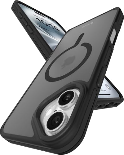 Image of eller sante Elementrix Back Cover Case for iPhone 16 Plus Scratch Resistant Camera Screen Protector TPU Shockproof 10ft Drop Protection Support Mag-Safe Wireless Charging- Black