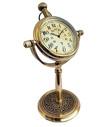Brass Antique Analog Vintage Look Style Table Clock & Desk Clock, Office Tabletop Decoration & Gifting Item