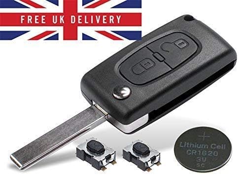 Peugeot DIY Repair Kit - Replacement 2 Button Remote Car Key Fob Case with HU83 Flip Blade Micro Switches and CR1620 Battery for 207 208 307 308 Expert Keys & Fobs for Peugeot Cars & Vans