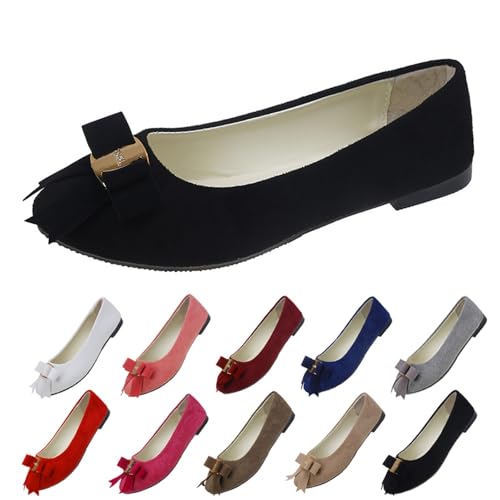 Size 5.5 Flats Shoes for Women 2025 Bowknot Pumps Work Smart Office Comfort Shoes Ladies Ballet Ballerina Pointed Toe Flats Shoes Womens Ballet Shoes Z0_Black