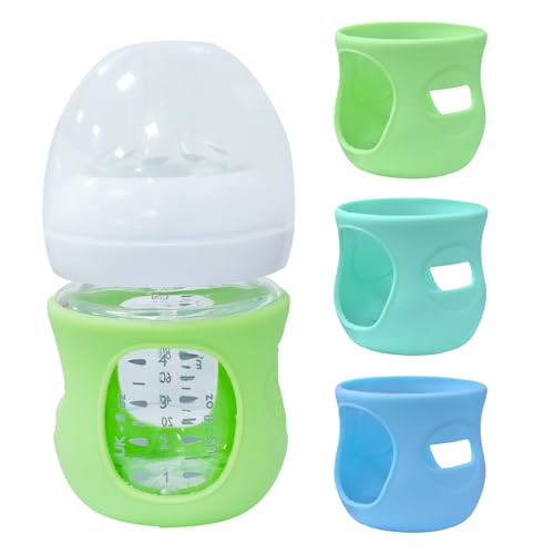 Image of Avent Glass Bottle Sleeve (3 Pack) - 4 oz Glass Bottle Holder - Blue, Green & Cyan, Anti-Breakage