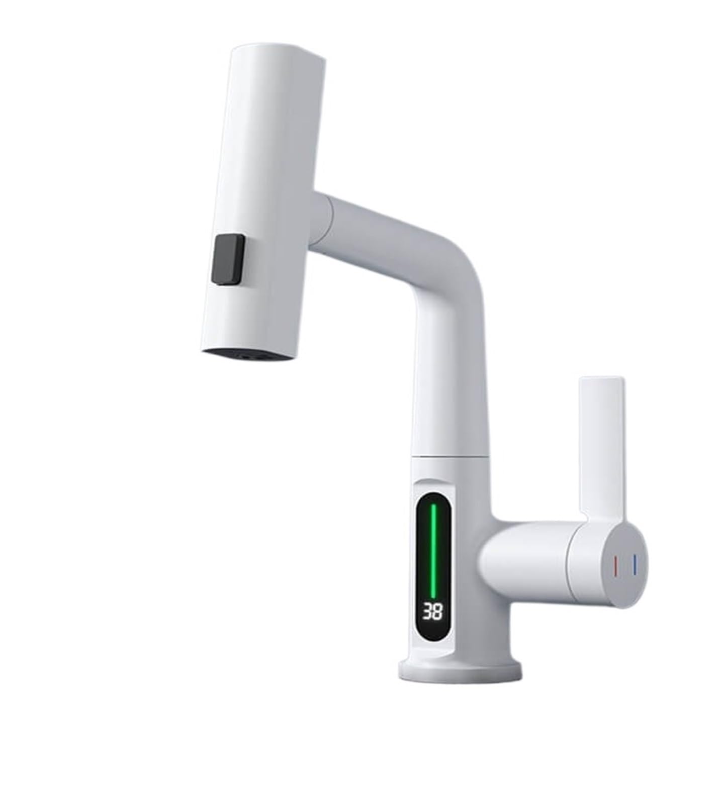Soywim White With Screen Pulling Lifting Digital Display Faucet, Waterfall Basin Stream Sprayer, Hot Cold Water Sink Mixer Wash Tap For Bathroom,High-Pressure Resistant(White With Screen)