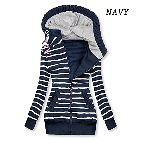Briskorry Gestreept sweatshirtjack voor dames, met ritssluiting, comfortabel, vrijetijds-sweatshirt, jas met capuchon, tienermeisjes, mantel met zijzakken en capuchon - Image 3