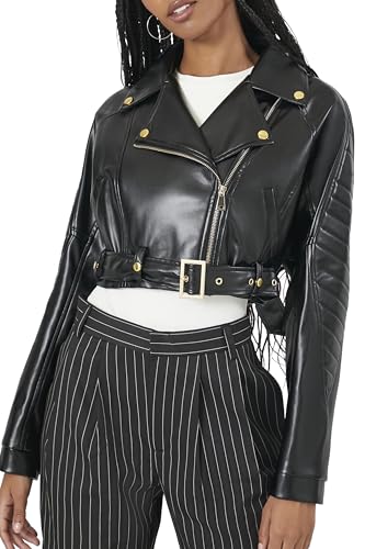 Forever 21 Cropped Faux Leather Moto Jacket Black Medium