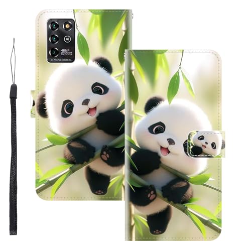 WUACYEAMING Funda para ZTE Blade V30 Vita,con Soporte/Ranura de Tarjeta Cubierta Premium Magnético Suporte TPU Protectora Fundas PU Cuero Flip Multifuncional Panda