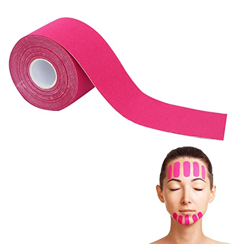 Cinta Facial,Cinta de Levantamiento Facial,Parches Antiarrugas,Parches Antiarrugas Facial,Face Lift Tape,Cinta de Estiramiento Facial,para Reafirmar la Piel y Restaurar la Elasticidad,Rosa,2,5 cm*5 m