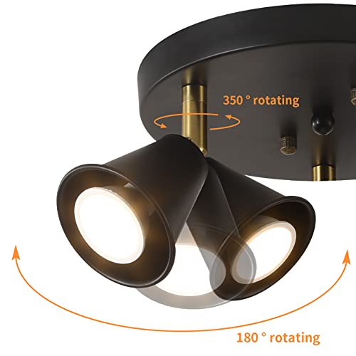 Image of 3-Light Industrial Directional Track Lighting, Adjustable Round Ceiling Spotlight, Morden Black Flush Mount Kitchen Light for Kitchen,Hallway,Dining Room,Porch,Office.Gu10 Bulbs Included