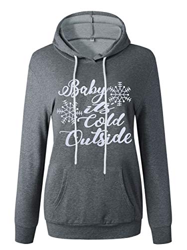 ANTSZONE Baby It's Cold Outside Cute Christmas Hoodie Sweatshirts for Women - Casual Letter Print Long Sleeve Pullover Hooded Sweatshirt Tops (5# Charcoal Heather, L) 311-SD009-shenhui-L
