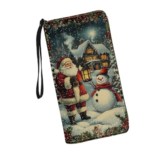 Women Xmas Wallets Santa Claus Snowman Wristlet Wallet Around Zipper Long Purse RFID Blocking Card Holder Cloutch Bag