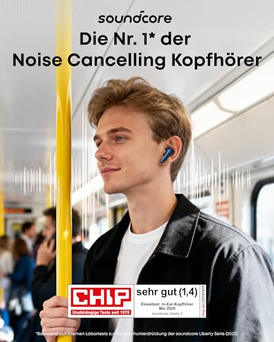 soundcore Liberty 5 by Anker, kabellose Earbuds mit Noise Cancelling, 2X stärkere Stimmreduktion, ANC in Echtzeit, Schnellladen, Dolby Audio, klare KI-Telefonate mit 6 Mics, Lange Akkulaufzeit
