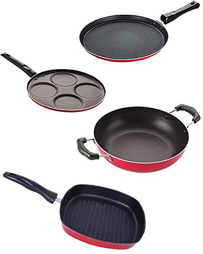 Image of Nirlon 3 Layer Coated Non-Stick Aluminium Pots and Pans Cooking Combo Set of 4 Pieces (2.6mm FT13 KD10 GP(24) UP4)
