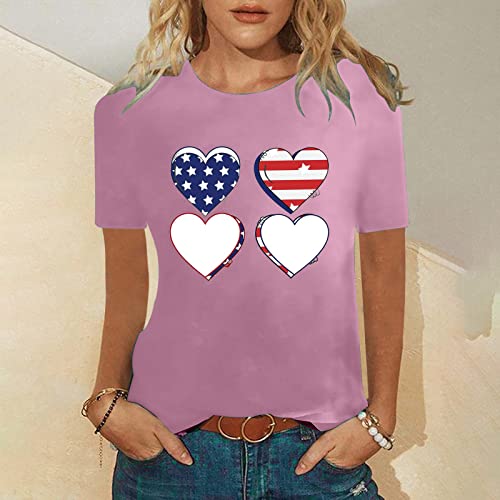 Usa Independence Day Tunic Tops For Women Patriotic Shirts Casual Crewneck Flag Print Blouse Oversized Short Sleeve Tee #TOP1
