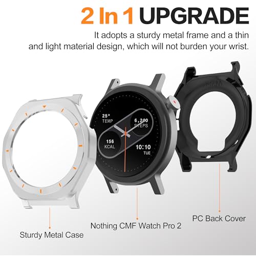 Image of 2 in 1 Metal Case for CMF Watch Pro 2 SmartWatch, Metal Case & TPU Back Cover Replacement Protector Cover Accessories with Cleaning Cloth Rugged for Nothing CMF Watch Pro 2 for Men Women (Silver)