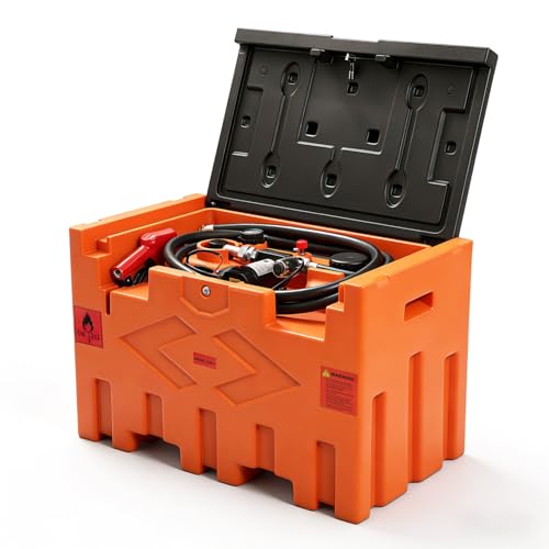 Portable 50 Gallon Fuel Tank with Pump for Diesel Portable Fuel Tank with 12V Electric Fuel Transfer Pump and 15ft Rubber Hose 11.9 GPM Flow Rate Diesel Fuel Transfer Tank for Transportation (Orange)