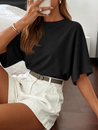 Image of Tankaneo Womens Oversized Batwing Short Sleeve T Shirts Summer Casual Round Neck Tunic Tops Loose Fit Basic Tees