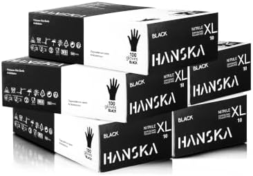 HANSKA 500 Schwarz Nitril-Einweghandschuhe – puderfrei – Einweg – beidhändig – nicht steril – Gummibasis – geeignet für medizinische Bereiche, Handhabung von Lebensmitteln (500, XL