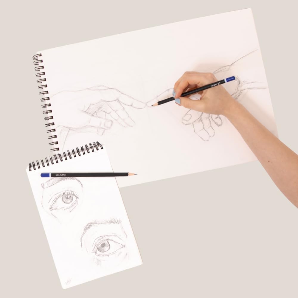 Hartem - A3 Sketch Book, Top Spiral Bound Sketch Pad, 100 Sheets, 60lb/90gsm Acid-Free Drawing Paper, Art Suppiles for Kids & Adults, Beginners & Professional Artists
