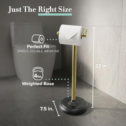 Image of Gatco 1436MXB, Freestanding Toilet Paper Holder, 22 inch H, Matte Black Polished Brass /Floor Standing Weighted Base Toilet Paper Holder Stand