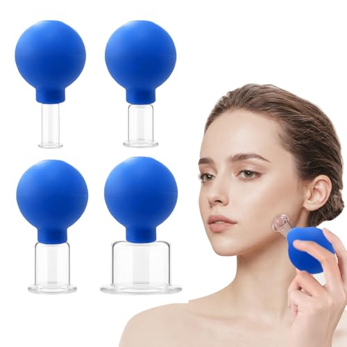 JurciCat 4 piezas de ventosas fisioterapia Con ventosa celulitis de silicona Set de ventosas faciales Contra las arrugas tensiones y alivio del dolor(Azul)