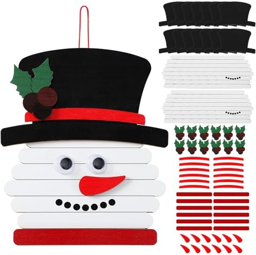 Barydat 96 Sets 5.9 Inch Wooden Christmas Snowman Stick Ornament Craft Kits image 5