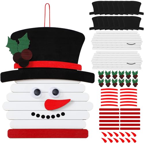 Barydat 24 Pack 5.9 Inch Wooden Snowman Stick Craft Kits