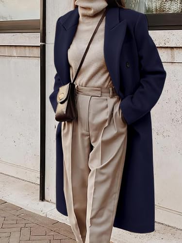 Image of IDEALSANXUN Womens Long Wool Coats Fall Winter Double Breasted Trench Coat Peacoat
