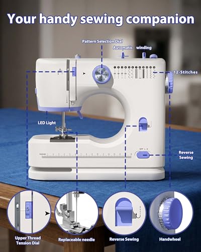 Image of Stoigeld Sewing Machine for Beginners with 20Pcs Fabric & 32Pcs Sewing Threads Kit,Portable Sewing Machine with 12 Built-in Stitches & 2 Speed(High-Low Speeds)-SM-725