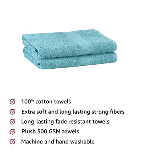 Image of FRESH FROM LOOM 500 GSM Premium Quick Dry Towels for Bath | 100% Pure Cotton | Skin Friendly for Men & Women | High Water Absorber Soft & Ultra-Hypoallergenic | (70 x 140 CM | Turquoise Blue) - 2pc