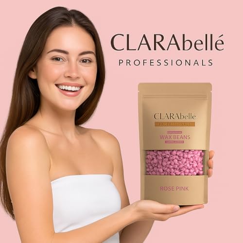 Image of CLARAbelle Professional Rose Pink Hard Wax Beans for Women | Stripless & Painless Hair Removal | Upper Lips, Face, Arms, Legs, Bikini & Full Body | Coarse Hair | Smooth Skin (800g)