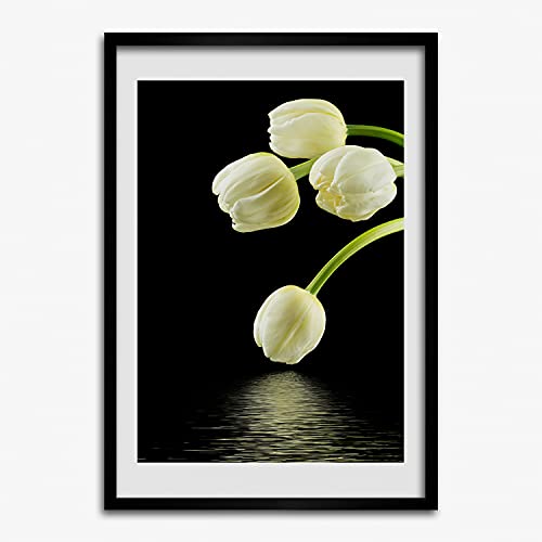 Tableau moderne tulipes blanches pour une ambiance zen dans votre salon 50x70 cm