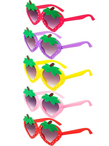 Frienda 5 Pairs Strawberry Sunglasses for Kids Toddler Girl Strawberry Party Favors Sunglasses Vintage Funny Sun Glass for Toddler Girls Favors