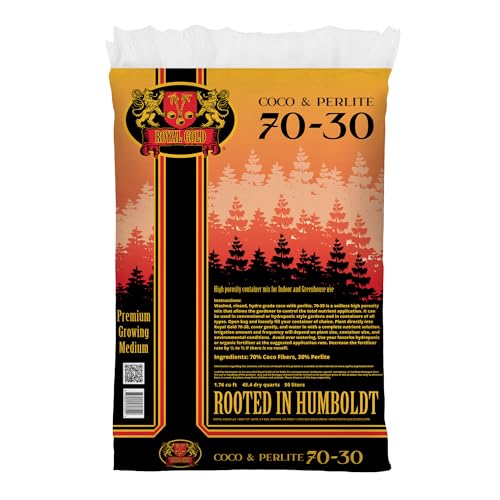 Royal Gold Coco & Perlite 70-30 Premium Soilless Growing Medium, 1.76 Cubic Foot - Ready to Use, High Porosity Container Mix for Indoor and Greenhouse Applications