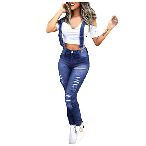 Hemlock Women's Washed Denim Bib Jeans Overalls Skinnyl Ripped Denim Jeans Rompers Long Jumpsuits Pants