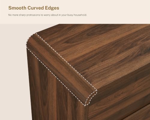 Image of TEENFON 55 inch Dresser for Bedroom with 6 Drawers, Dressers & Chests of Drawers with Curved Profile Design, 6 Drawer Dresser, Bedroom Dressers, Wood Dressers for Bedroom, Hallway, Walnut