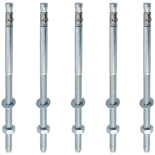 AERZETIX - C67381-5x Boulon Vis d’ancrage filetage long, Goujon à expansion - M10x220mm - en acier zingué - pour béton, pierre