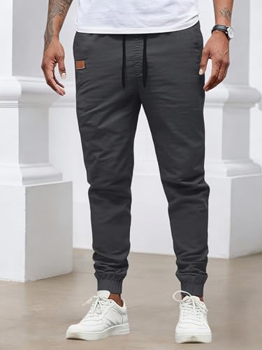 Calça cargo masculina chino joggers sarja elástica casual caminhada ao ar livre calças de moletom, Cinza escuro, G