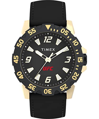 Timex UFC Champ - Reloj para hombre, 1.654 in, correa negra, esfera negra, caja dorada, Negro -, Moderno