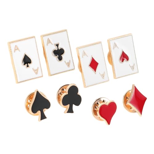 Broche pins de col cartes à jouer en métal pour costume lot de 8 pièces