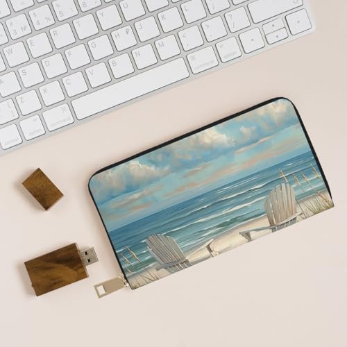 Beach Scene with Chairs Printed Long Wallet for Women Men Cute Coin Purse with Card Holder 7