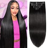 CWRDK Clip in Hair Extensions Real Human Hair, 20inch 110g/3.8oz, 100% Brazilian Remy Human Hair, Invisible Seamless Straight Hair Extensions for Women 8pcs Per Set with Double Weft #1B Natural Black