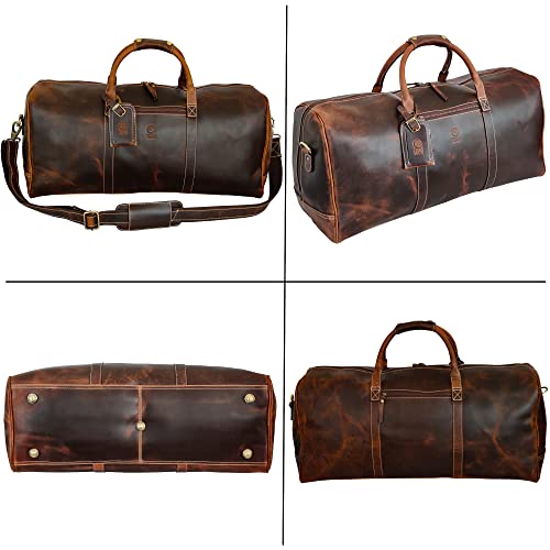 24" Leather Duffle Bag For Men & Women, Top Grain Leather Travel Overnight Weekender Sports Gym Carry On Duffel Bag By Rustic Town (Antique Brown) #TOP4