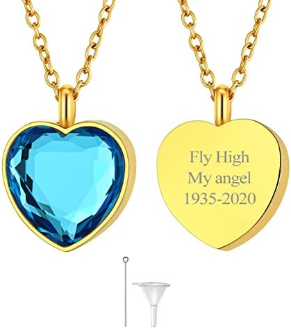 FindChic Waterproof Birthstone Ashes Necklace for Women Men Memorial Keepsake Urn Jewelery with Filling Kit Crystal Vial Necklace