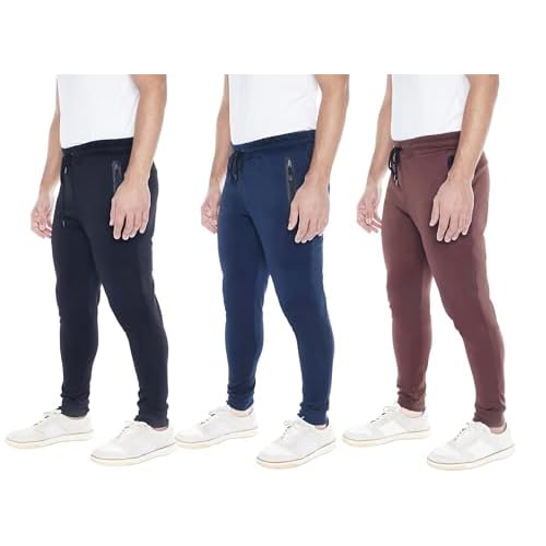 Mens Sweatpants 3- Pack Active Athletic Joggers with Zipper Pocket and Drawstring