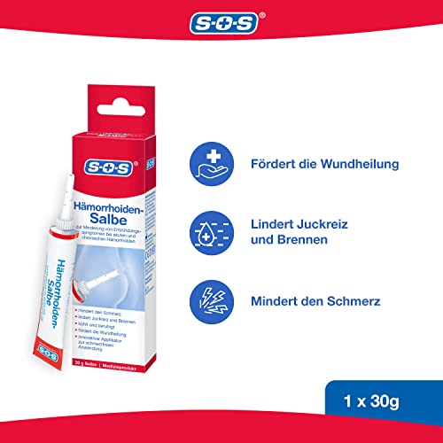 SOS Hämorrhoiden-Salbe, 1 x 30g Tube, zur Minderung von Entzündungssymptomen bei Hämorrhoiden (Grad I), zur Förderung der Wundheilung und für langfristige, schmerzfreie Anwendung