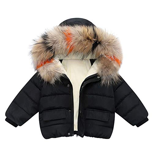 Toddler Baby Girls Faux Fur Jackets Winter Coat Snowsuit Plush Hooded Down Parka Thicken Fleece Warm Coat Windproof Puffer Jacket Buttons Zip Up Windbreaker Outwear Padded Overcoat Black 6-7 Years #TOP9
