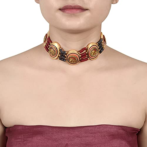 Image of AAKRITI ART CREATIONS Royal Empress Handcrafted Tribal Dhokra Necklace & Choker Collection | Artisan Ethnic Brass Jewelry with Oval & Square Designs, Amulet & Talisman Styles for Women
